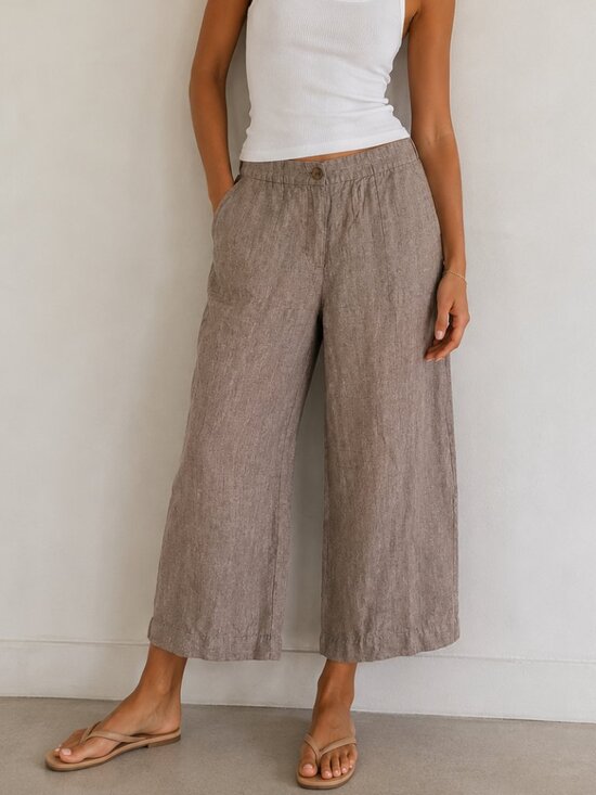 J. Jill Pants - J. Jill Women's Taupe Linen Elastic Waist Wide-Leg Pants Size Large 54822